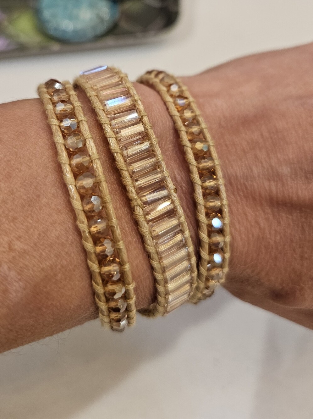 Victoria Emerson Beige and Champagne Wrap Bracelet Trio